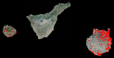 Distribución del M.T. 1:1.000 (2009) de La Gomera y Gran Canaria