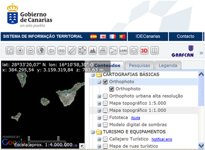 Portal de IDECanarias en portugués