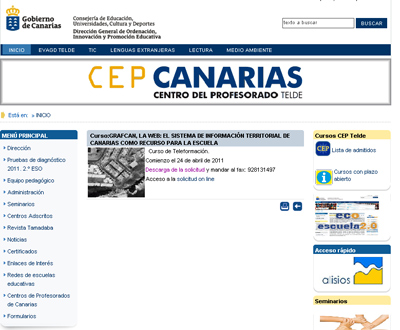 Página de inscripción curso Sistema de Información Territorial de Canarias