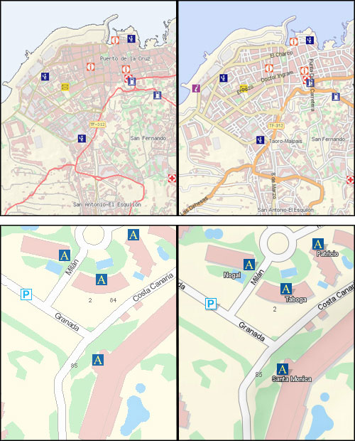 Diferencias en el aspecto gráfico del servicio de Callejero