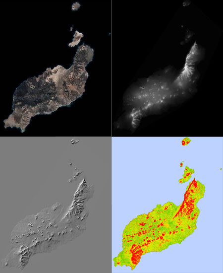 Ortofoto, MDT, Mapa de Sombras y Mapa Clinométrico de Lanzarote